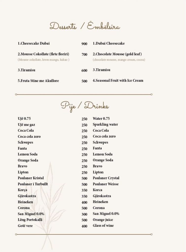 best deserts in saranda at mucobega restaurant